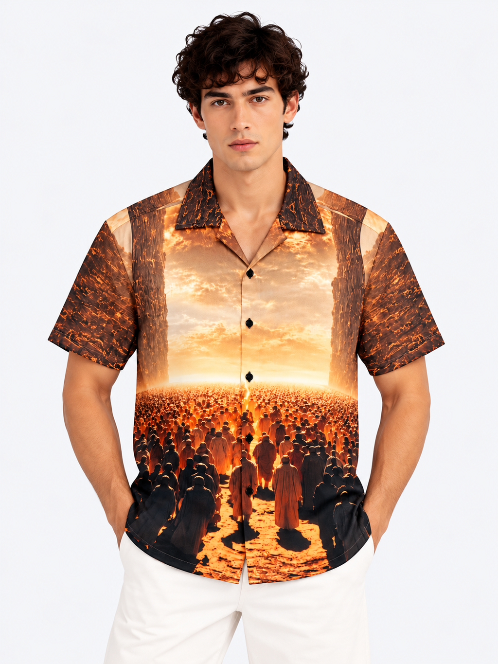 Sunset Graphic Printed Cuban Collar Shirt – Agent Sparrow
